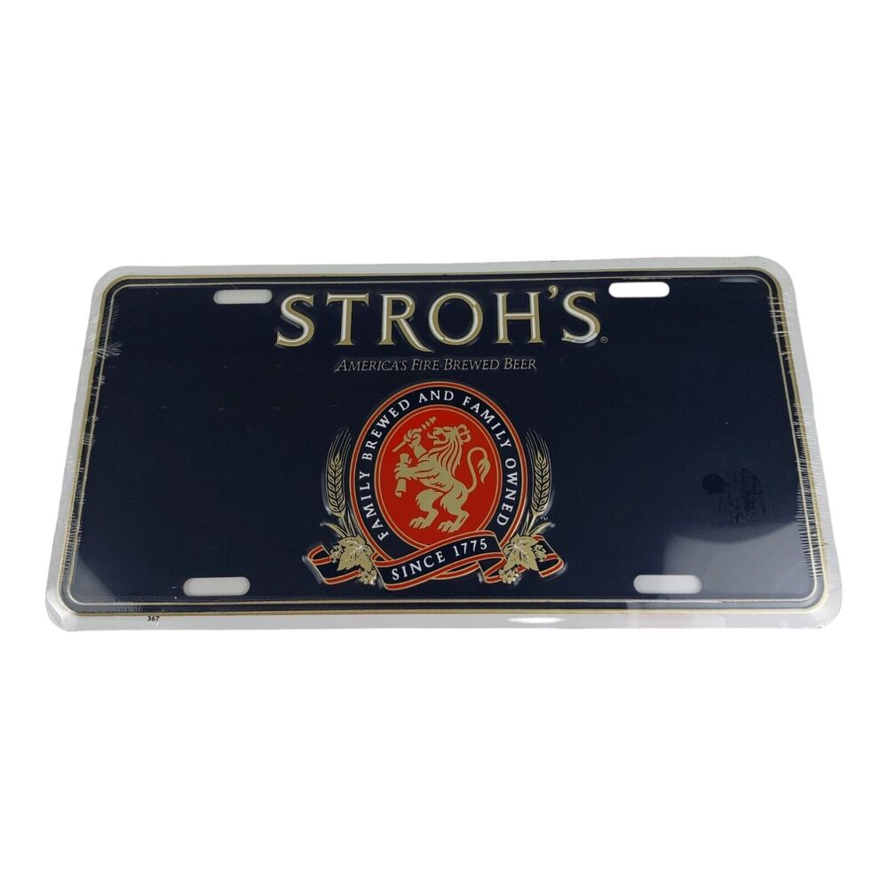 Vintage Stroh's Fire Brewed Beer Logo License Plate Car Tag Brewing Since 1775